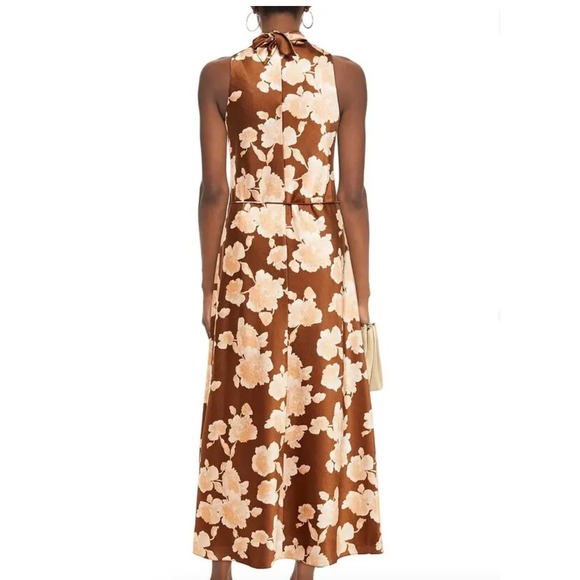 Vince. Belted Floral Satin-Crepe Maxi Dress in Amber Brown sz S - mordernwear.com Vince. Belted Floral Satin-Crepe Maxi Dress in Amber Brown sz S - mordernwear.com